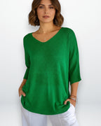 Lockerer Damenpullover mit V-Ausschnitt und 3/4-Ärmeln