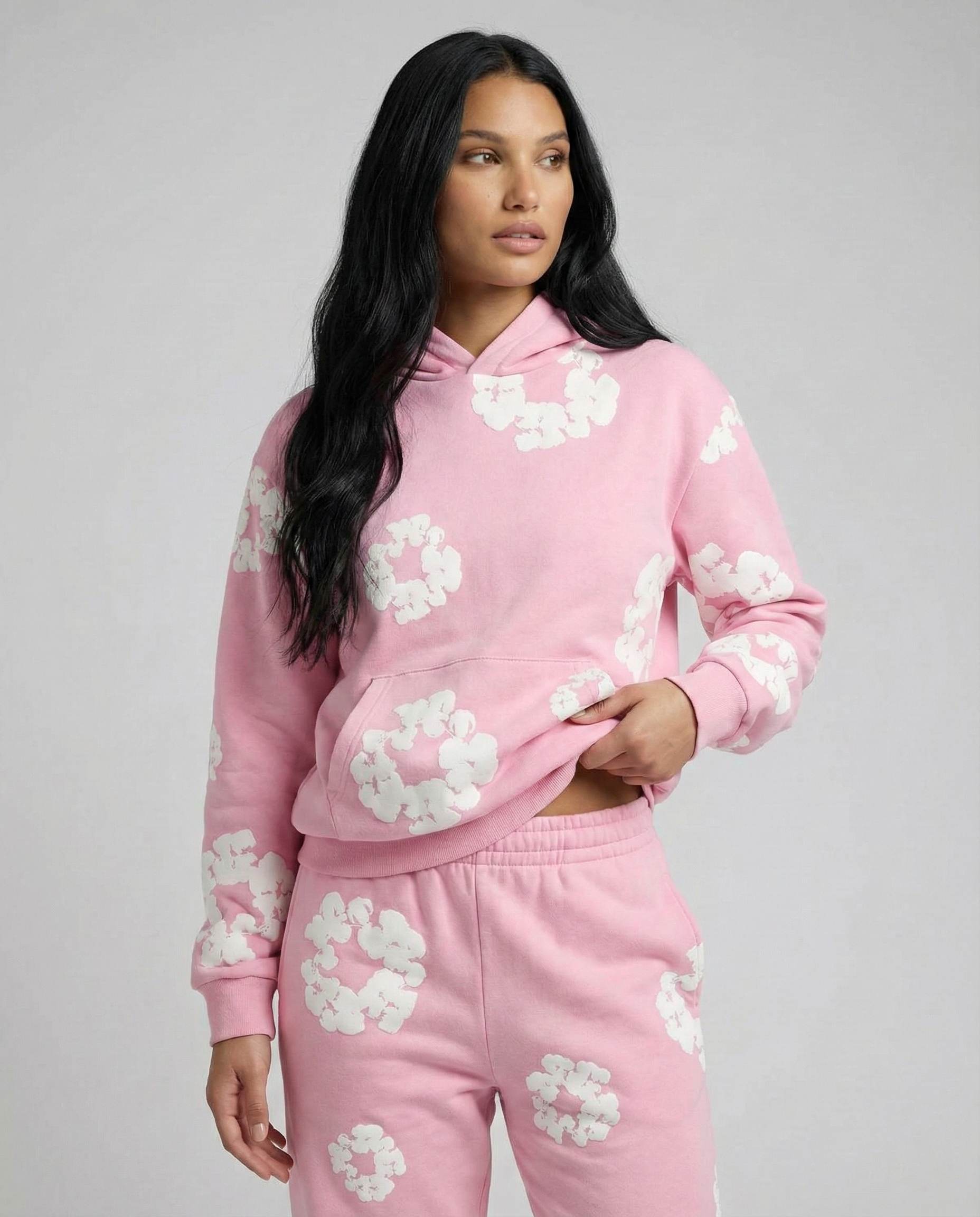 Jogginganzug für Damen mit Kapuzenpullover und Allover-Blumenprint