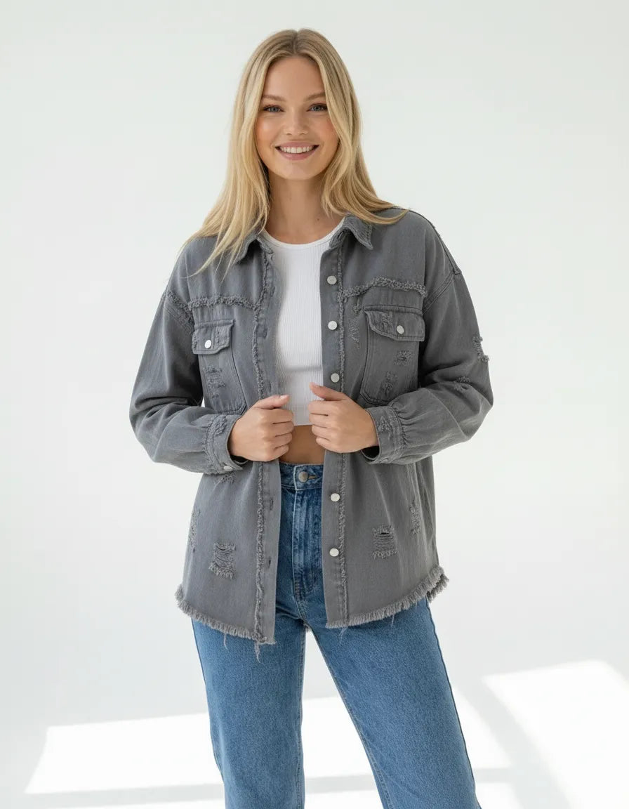 Ripped Shirtjacke für Damen mit lässigem Schnitt