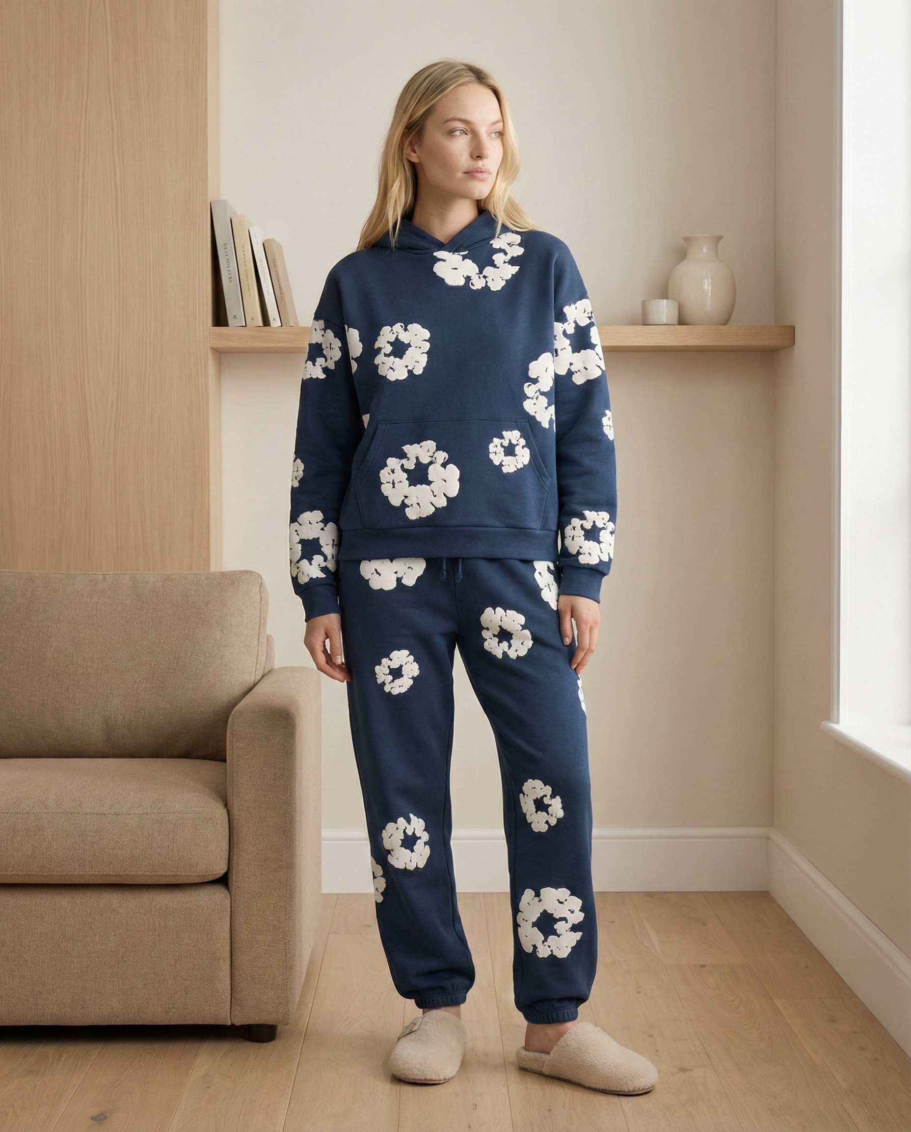 Jogginganzug für Damen mit Kapuzenpullover und Allover-Blumenprint