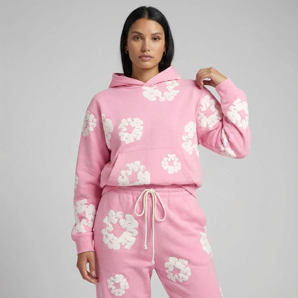 Jogginganzug für Damen mit Kapuzenpullover und Allover-Blumenprint