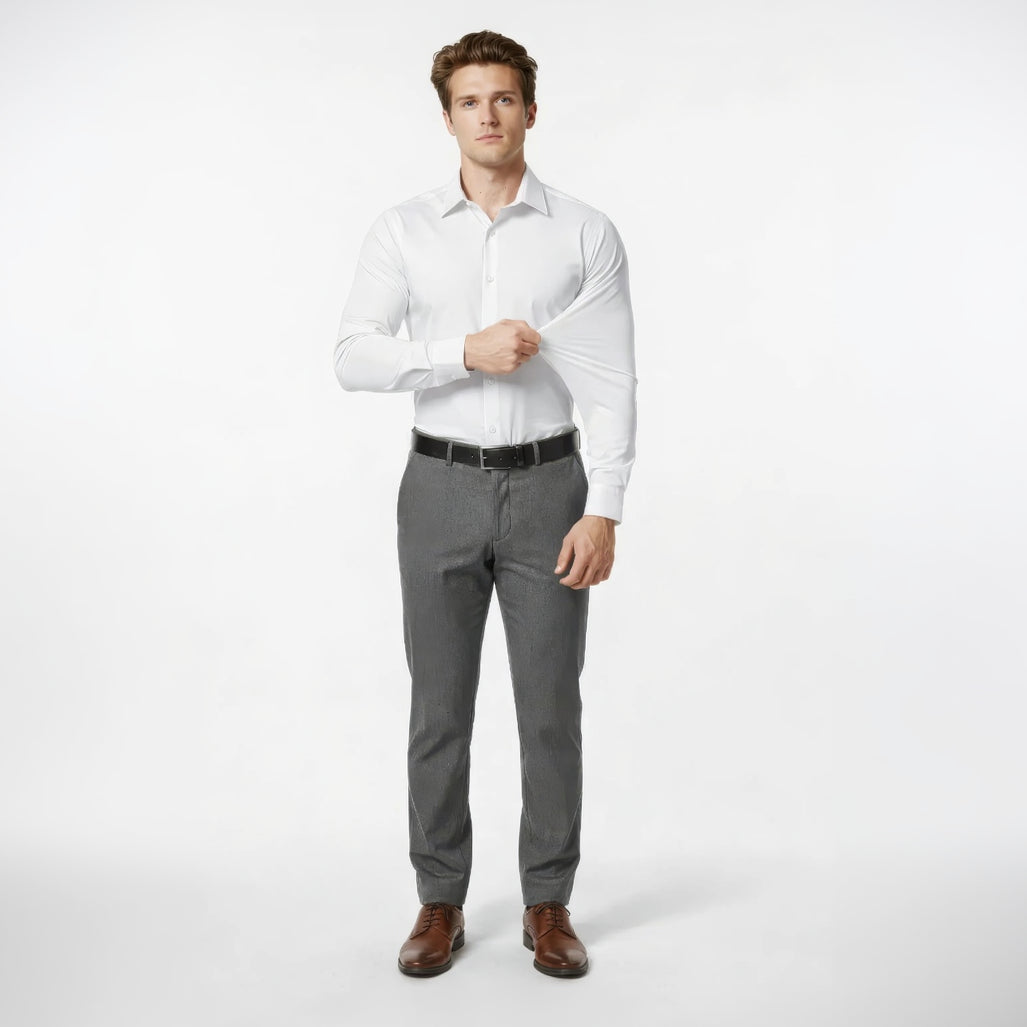 Langarm Stretchhemd für Herren im Slim Fit mit klassischem Kragen und einfarbigem Design