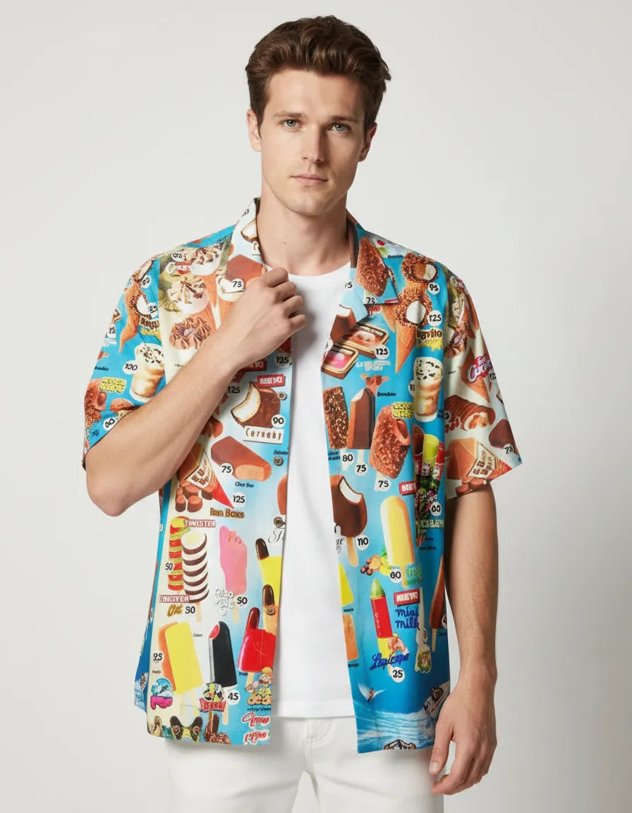 Buntes Kurzarmhemd für Herren mit Allover-Print und bequemer Passform