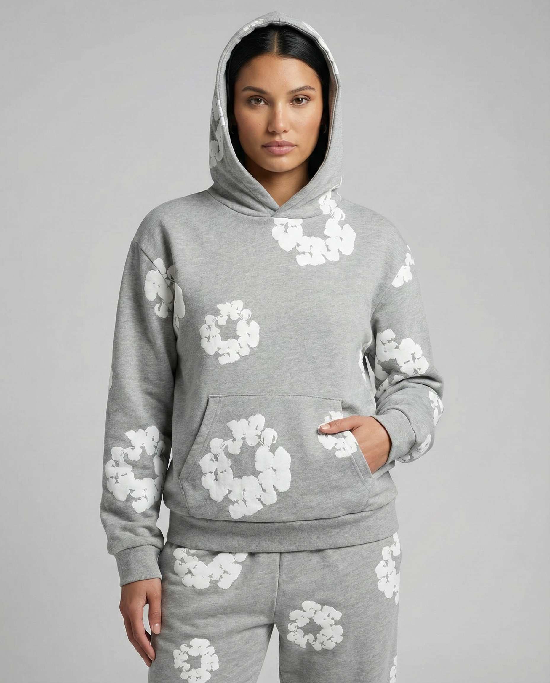 Jogginganzug für Damen mit Kapuzenpullover und Allover-Blumenprint