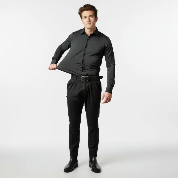 Langarm Stretchhemd für Herren im Slim Fit mit klassischem Kragen und einfarbigem Design