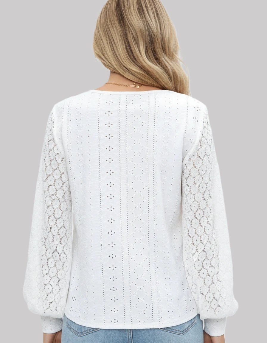 Spitzenbluse für Damen mit V-Ausschnitt und langen Ärmeln