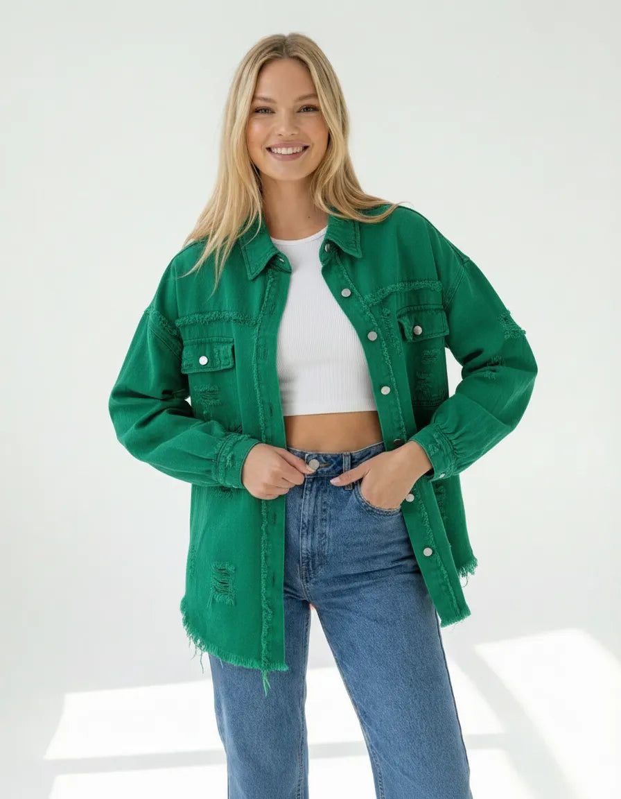 Ripped Shirtjacke für Damen mit lässigem Schnitt