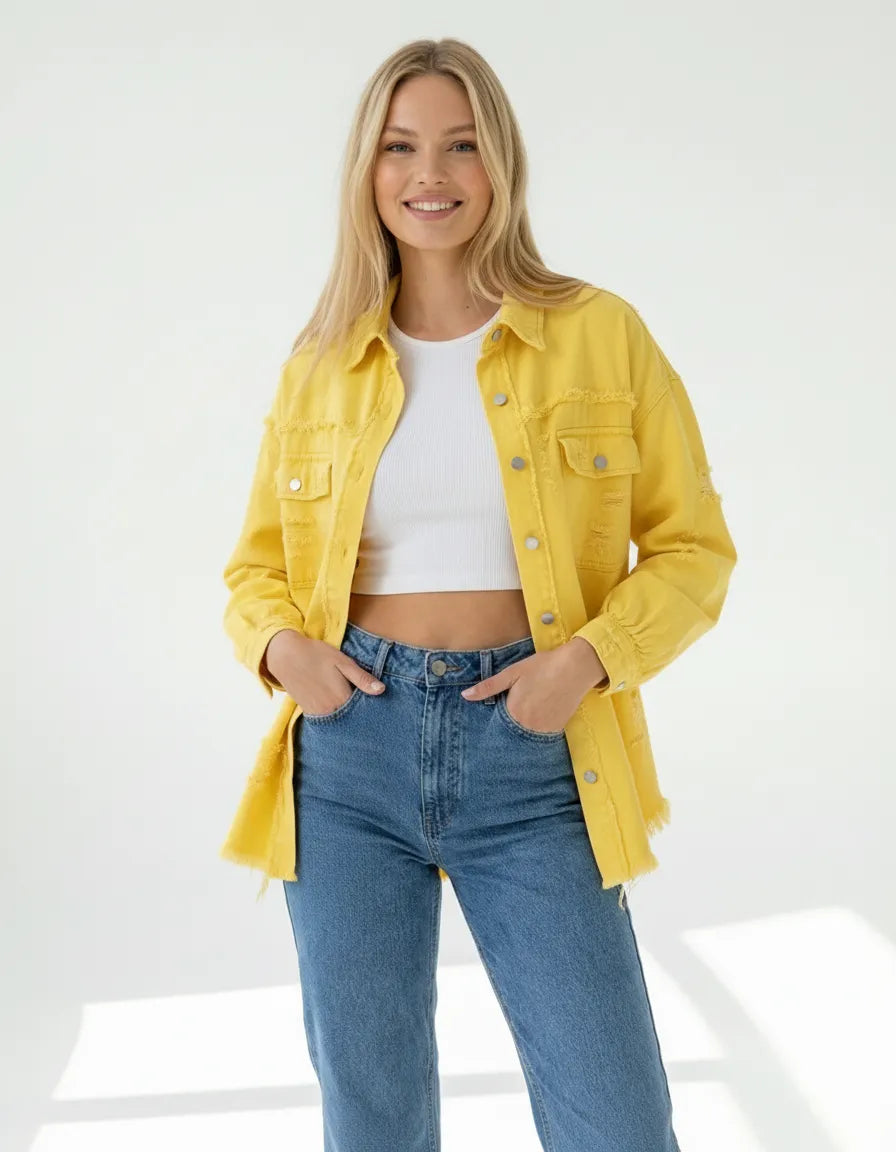 Ripped Shirtjacke für Damen mit lässigem Schnitt