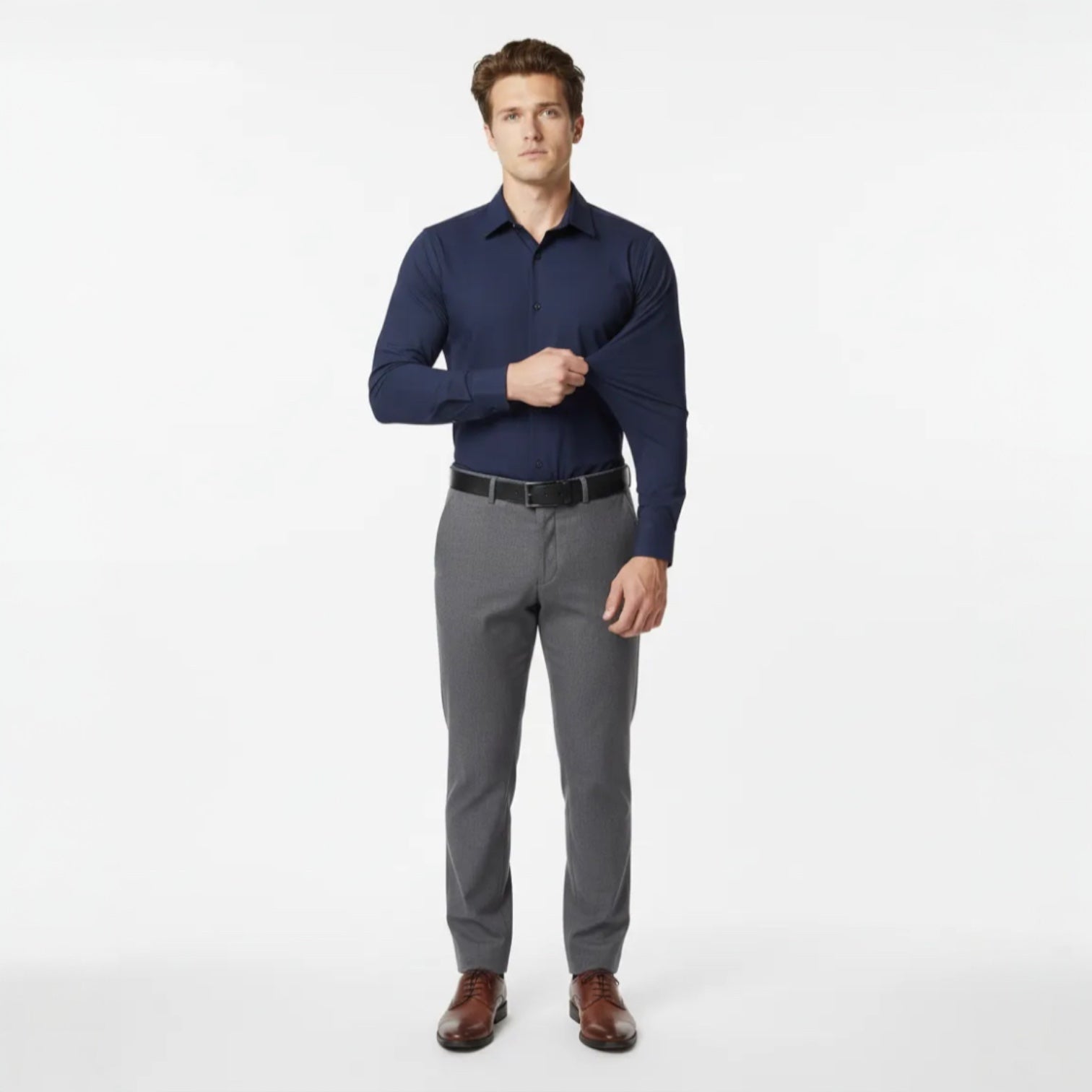 Langarm Stretchhemd für Herren im Slim Fit mit klassischem Kragen und einfarbigem Design