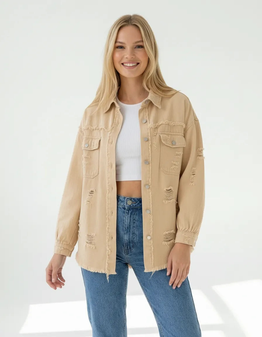Ripped Shirtjacke für Damen mit lässigem Schnitt
