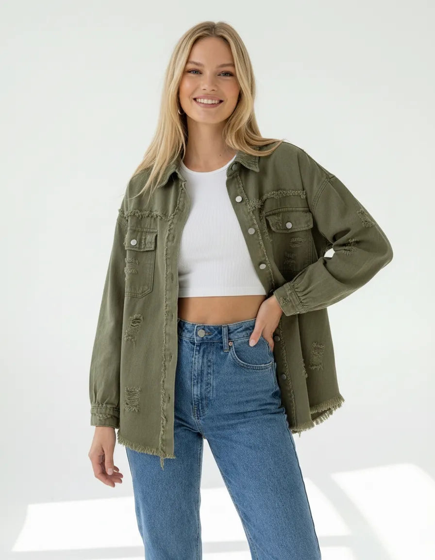 Ripped Shirtjacke für Damen mit lässigem Schnitt