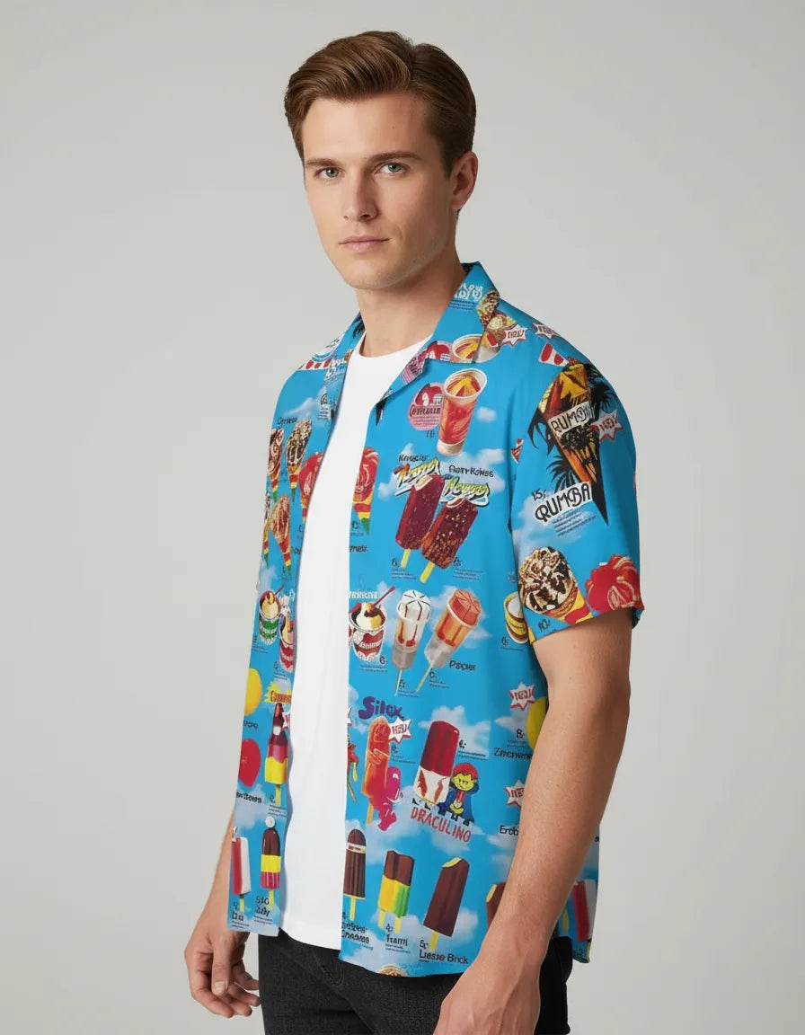 Buntes Kurzarmhemd für Herren mit Allover-Print und bequemer Passform