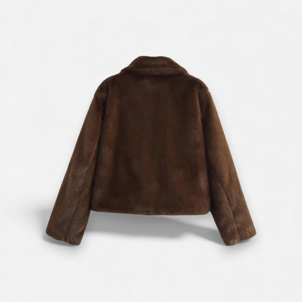 Flauschige Jacke für Damen aus Kunstpelz mit Umlegekragen