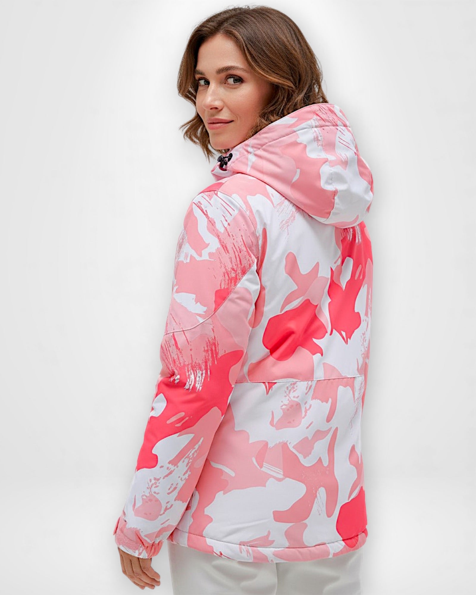 Skianzug für Damen mit rosa Camouflage-Jacke und einfarbiger Hose
