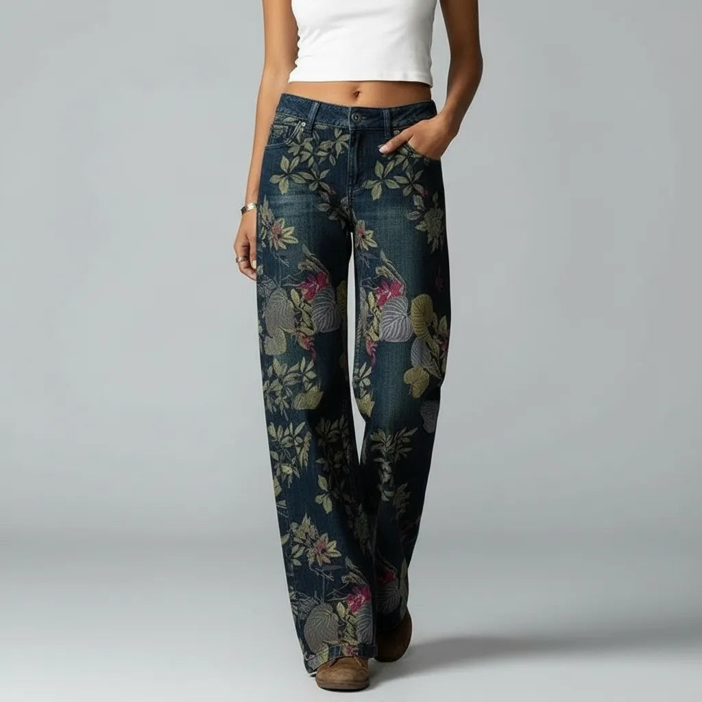 Baggy Jeans für Damen mit Buntem Blumendruck