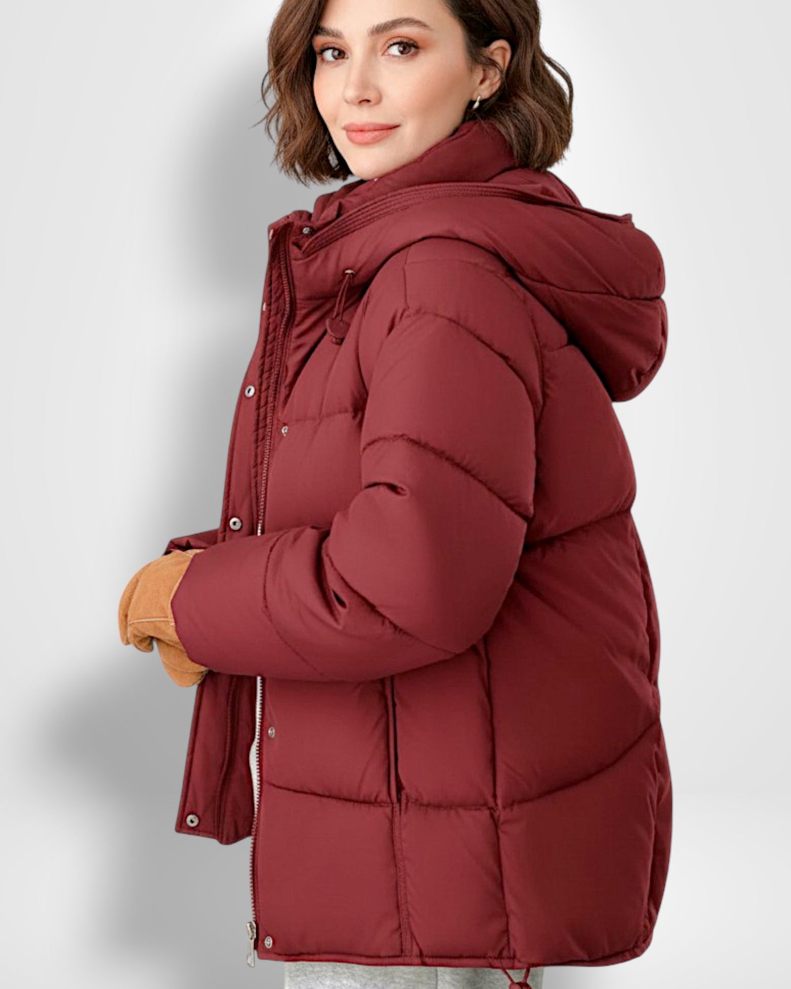 Kurze Steppjacke für Damen mit Kapuze und geradem Schnitt