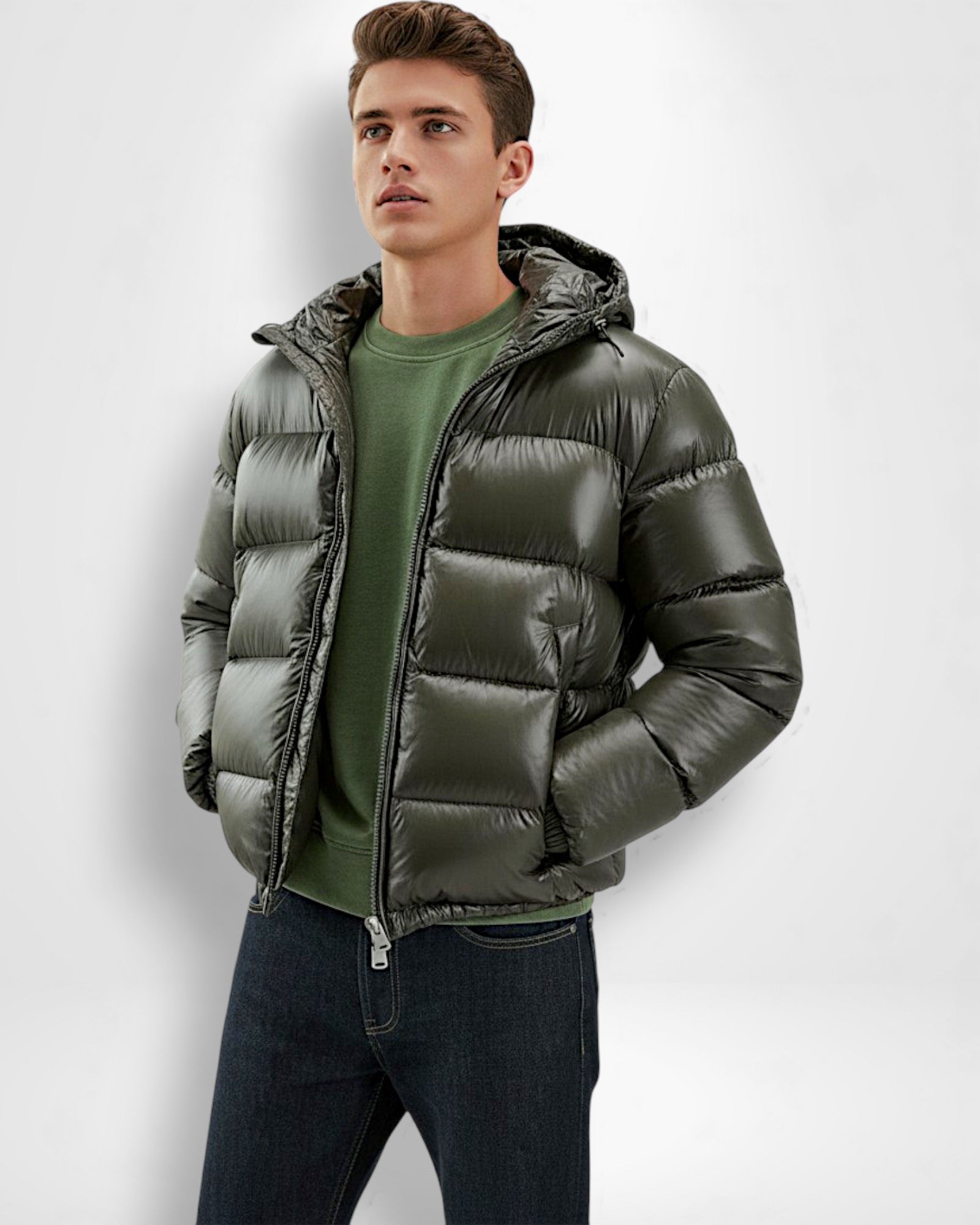 Unisex Pufferjacke in mittellanger Passform mit integrierter Kapuze