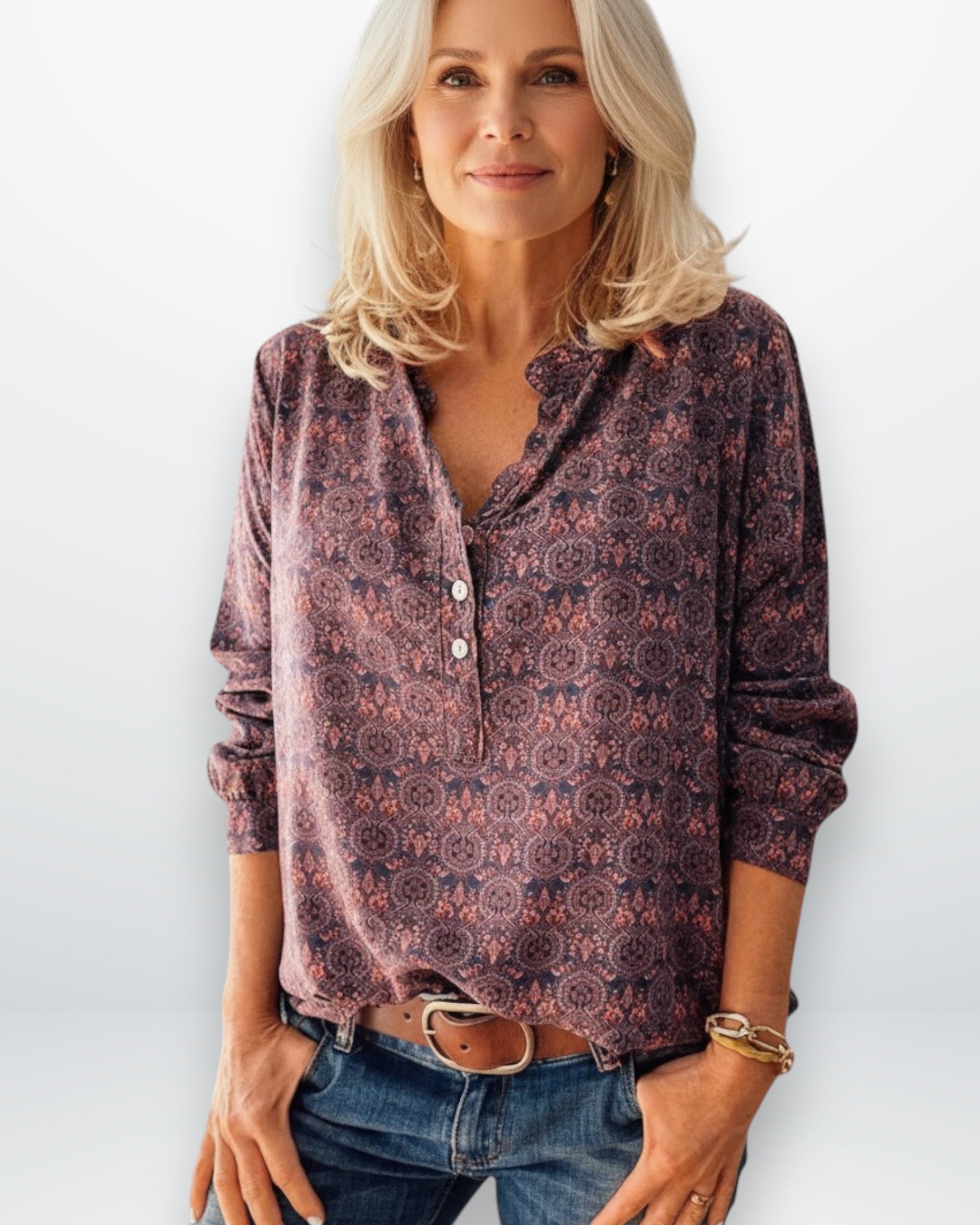 Bluse für Damen im Vintage-Stil mit Halbknopfleiste