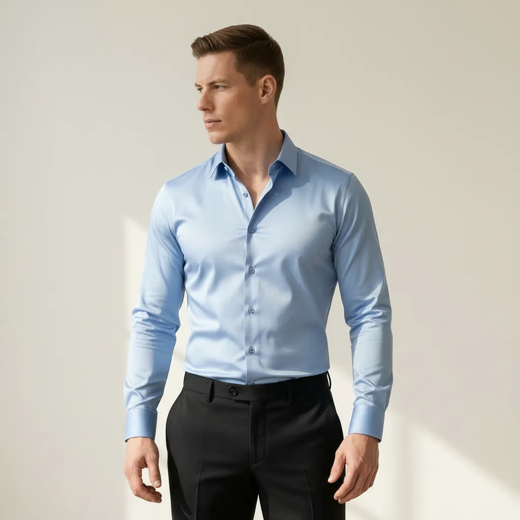 Bügelfreies Slim-Fit langarm Hemd für Herren mit Kragen in einfarbigem Design