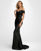 Schulterfreies bodenlanges Pailletten Abendkleid