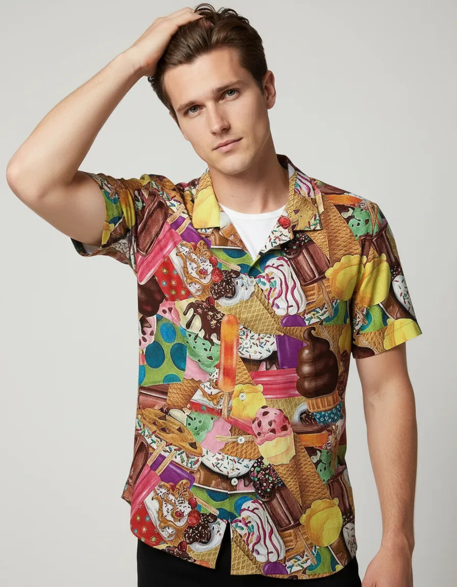 Buntes Kurzarmhemd für Herren mit Allover-Print und bequemer Passform