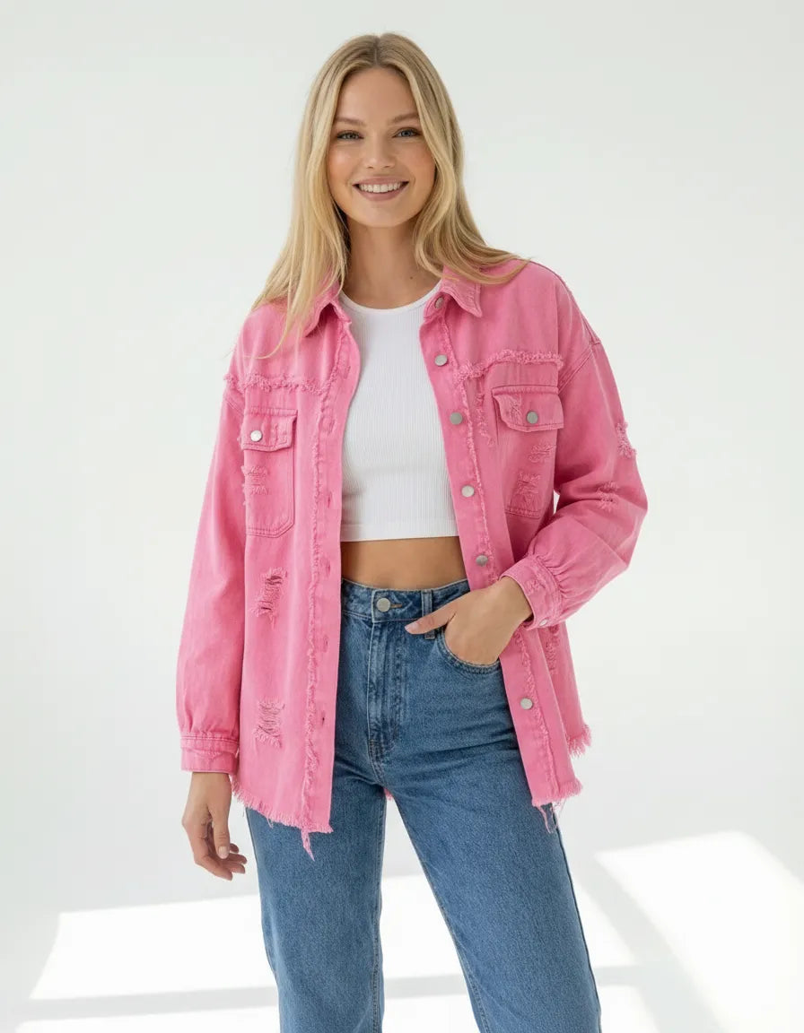 Ripped Shirtjacke für Damen mit lässigem Schnitt