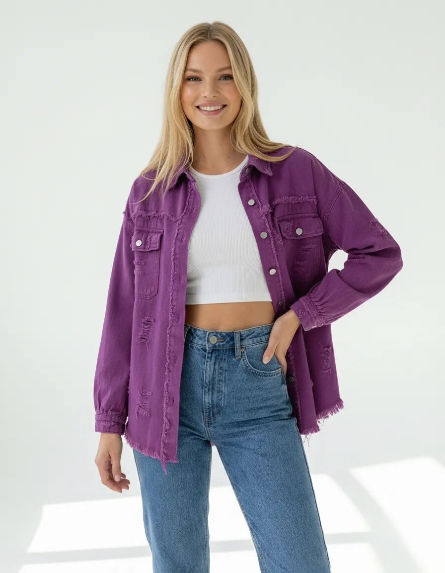 Ripped Shirtjacke für Damen mit lässigem Schnitt