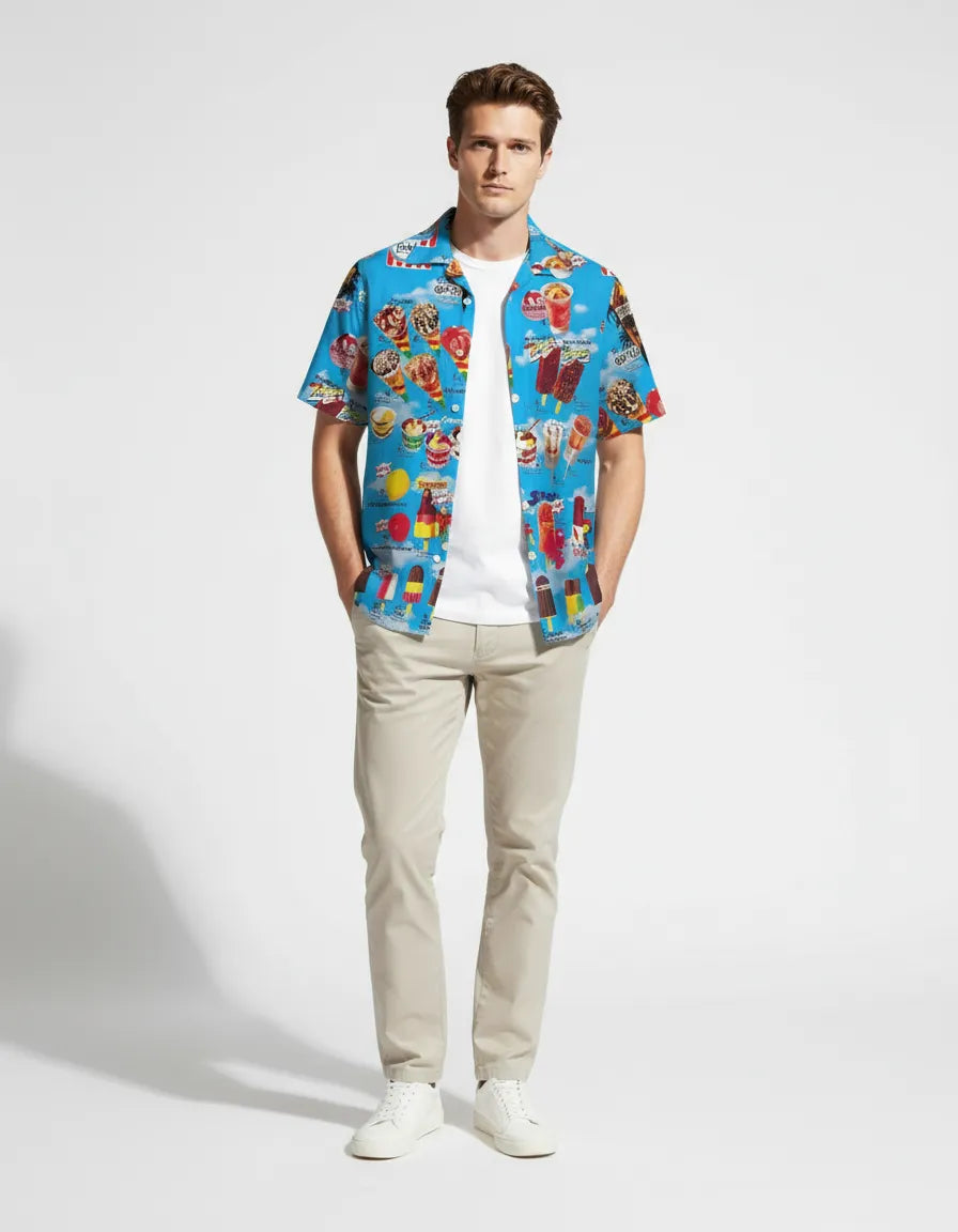 Buntes Kurzarmhemd für Herren mit Allover-Print und bequemer Passform