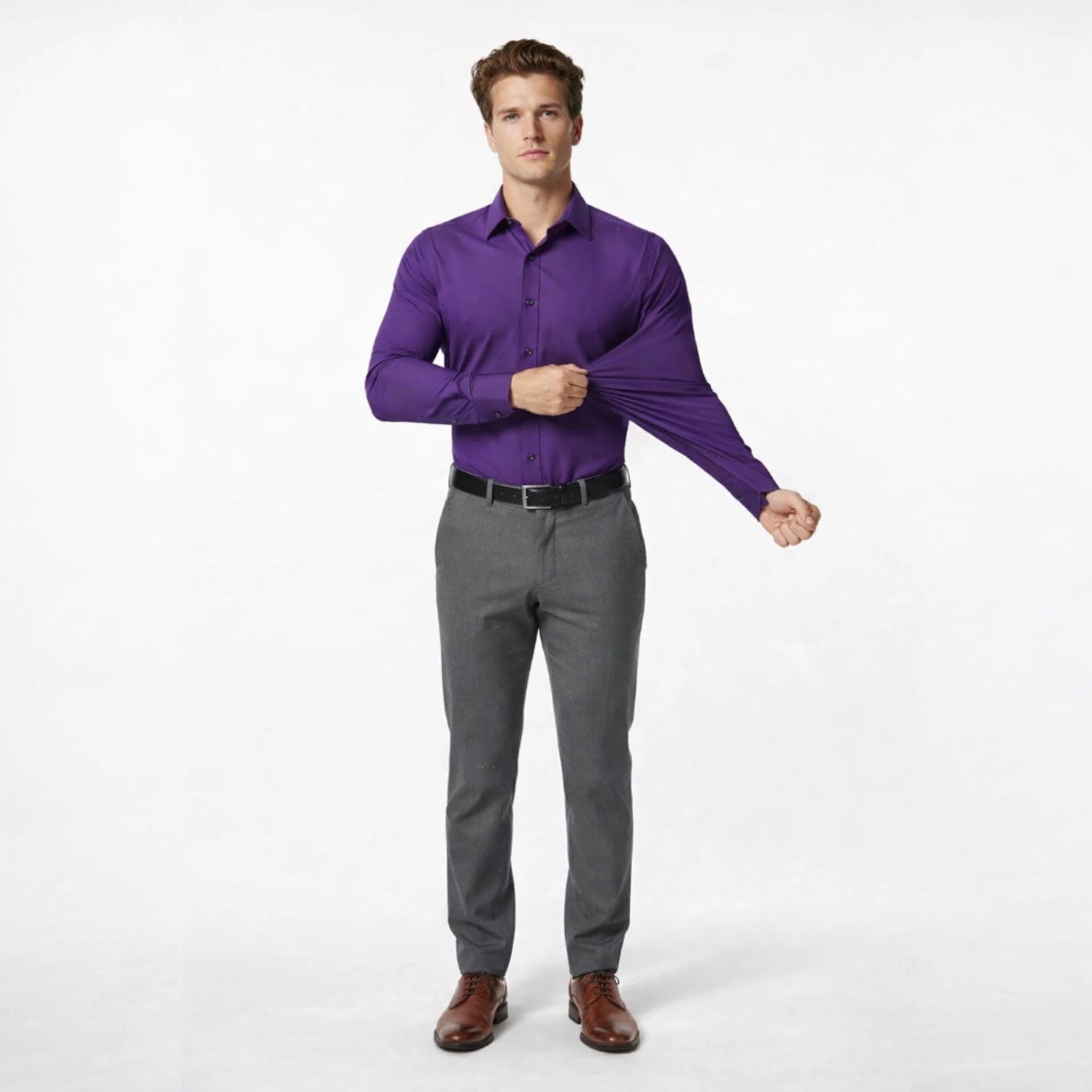 Langarm Stretchhemd für Herren im Slim Fit mit klassischem Kragen und einfarbigem Design