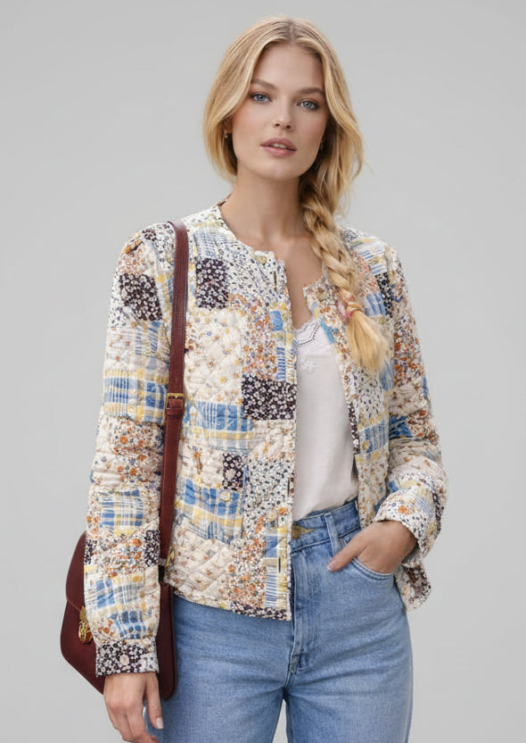 Leichte gesteppte kurze Jacke für Damen mit Knopfverschluss und leichtem Stehkragen