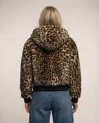 Sportliche Bomberjacke für Damen mit Kapuze und Leopardenfutter