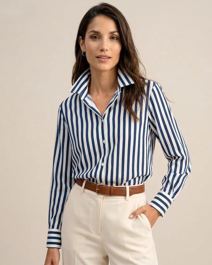 Gestreifte Hemdbluse für Damen mit lockerem Schnitt und langen Ärmeln