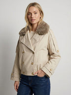 Kurzer Trenchcoat für Damen mit flauschigem Kragen