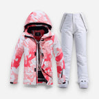 Skianzug für Damen mit rosa Camouflage-Jacke und einfarbiger Hose