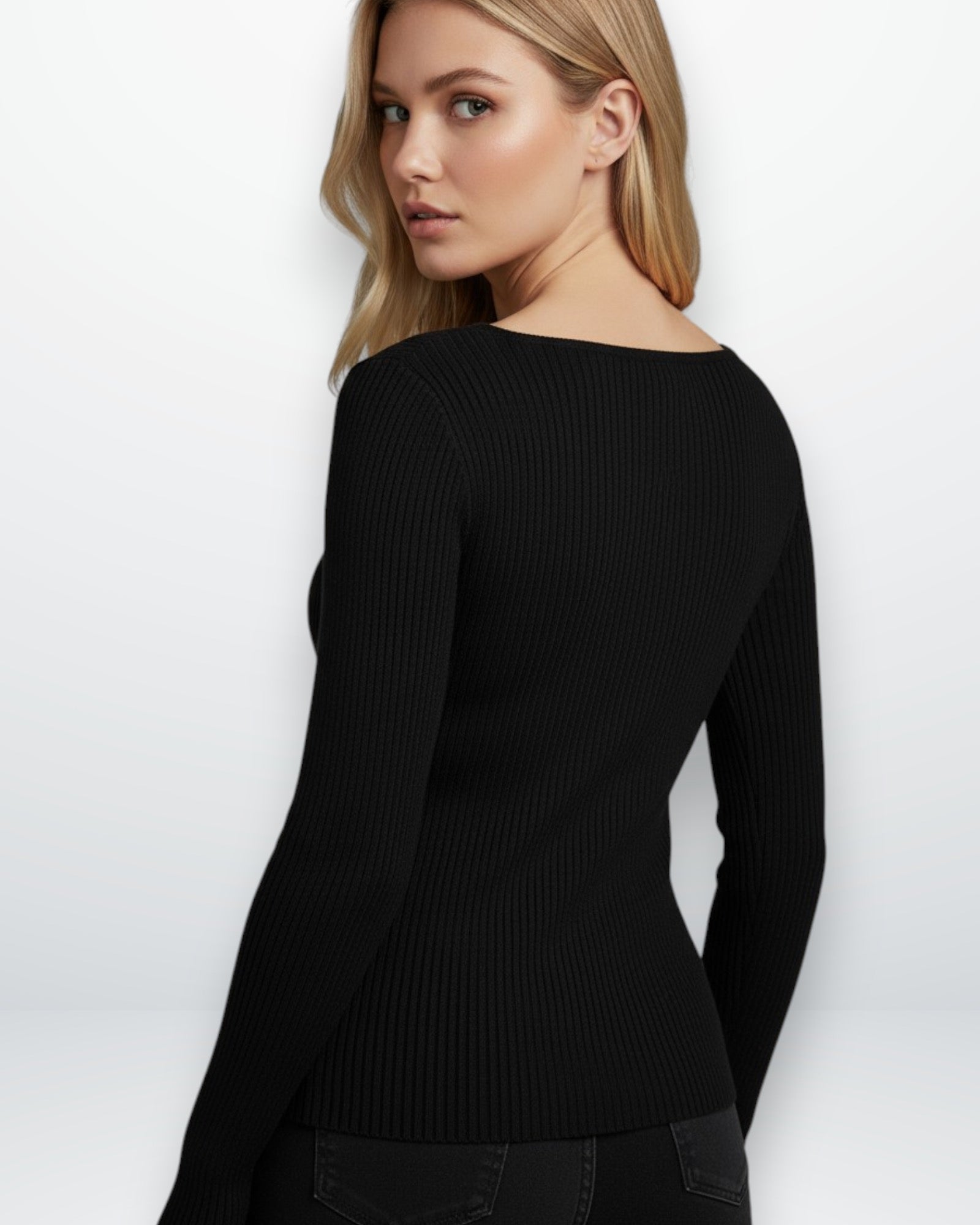 Slim Fit Strickpullover für Damen mit tiefem Rundhalsausschnitt