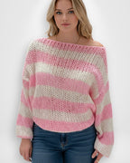 Gestreifter Pullover für Damen mit überschnittenen Schultern und Langarm-Design