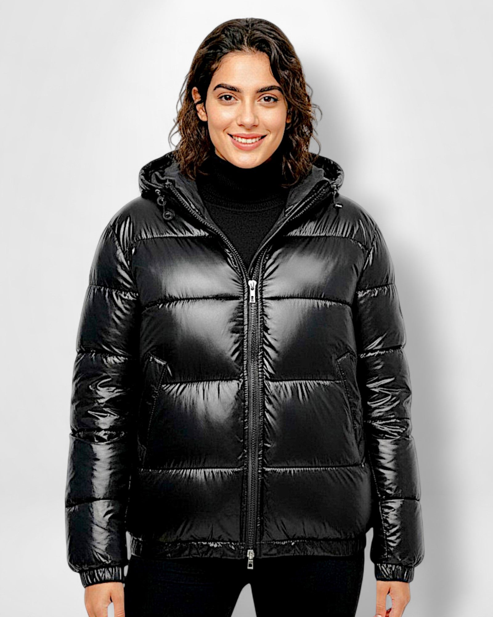 Puffer Jacke für Damen mit Glänzendes Coating und Kapuze