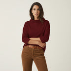 Bluse für Damen mit weitem Stehkragen in geradem Schnitt und 3/4-Ärmeln