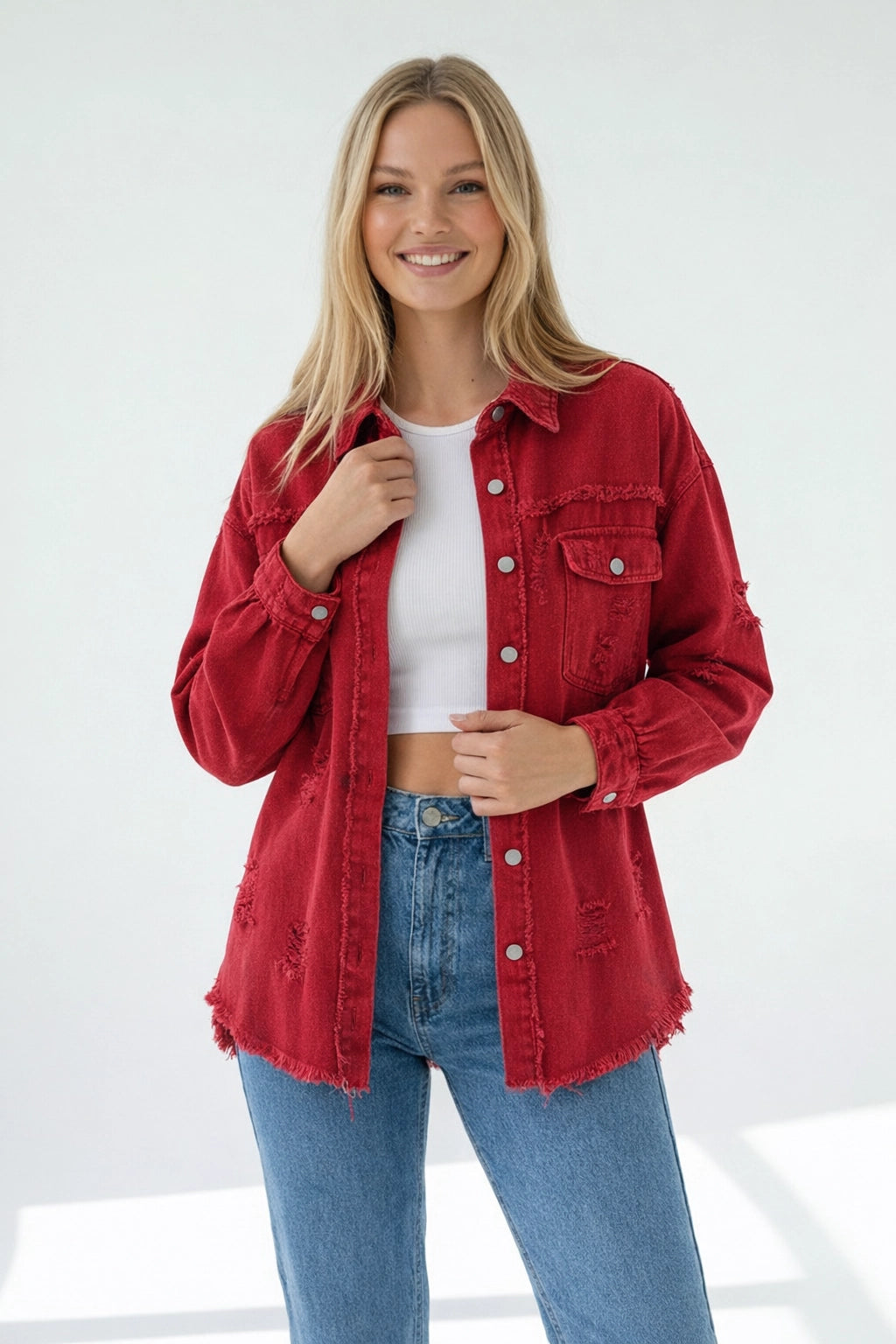 Ripped Shirtjacke für Damen mit lässigem Schnitt