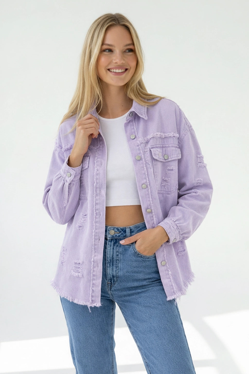 Ripped Shirtjacke für Damen mit lässigem Schnitt