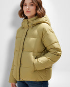 Kurze Steppjacke für Damen mit Kapuze und geradem Schnitt