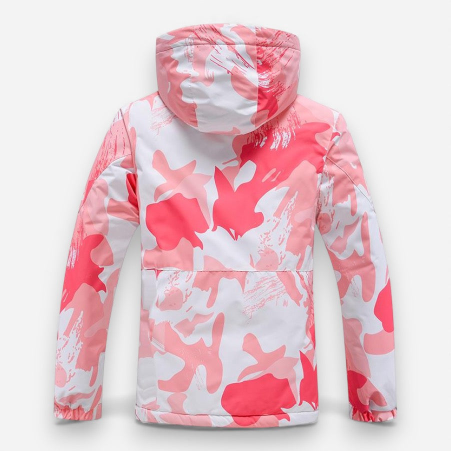 Skianzug für Damen mit rosa Camouflage-Jacke und einfarbiger Hose