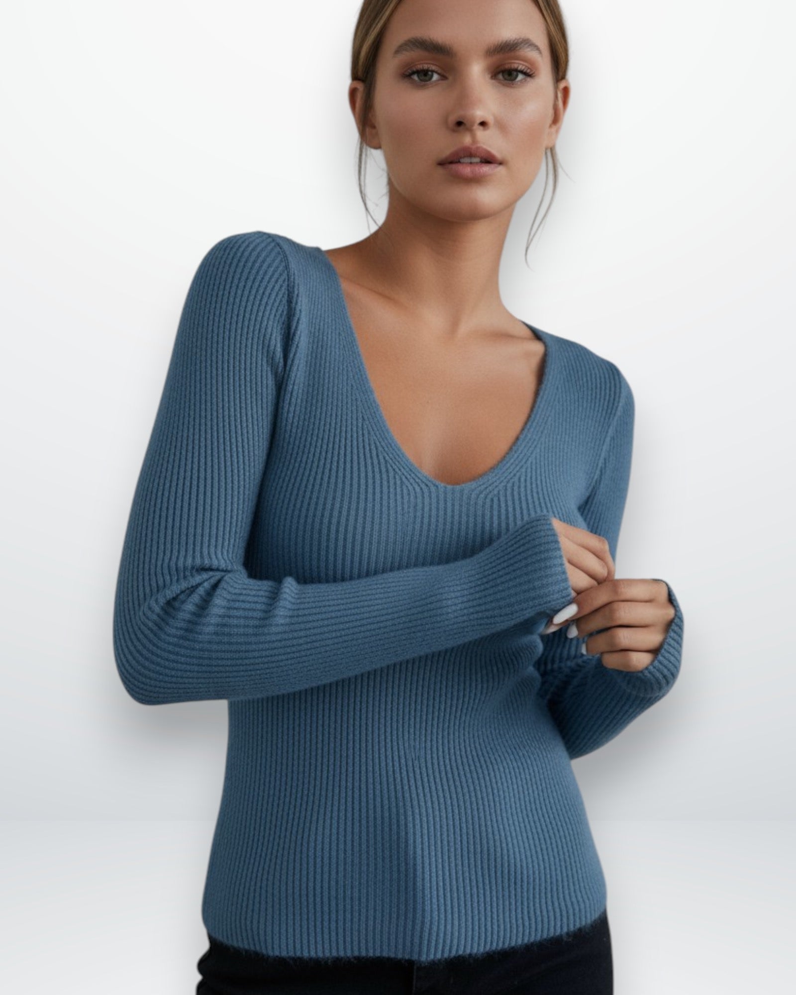 Slim Fit Strickpullover für Damen mit tiefem Rundhalsausschnitt
