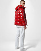 Herren Pufferjacke mit Kapuze und glänzender Oberfläche