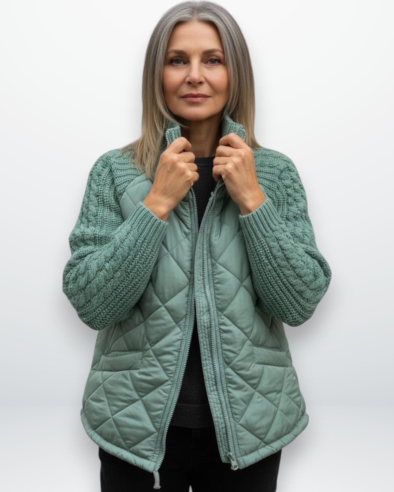 Stepp Strickjacke für Damen mit geripptem Kragen