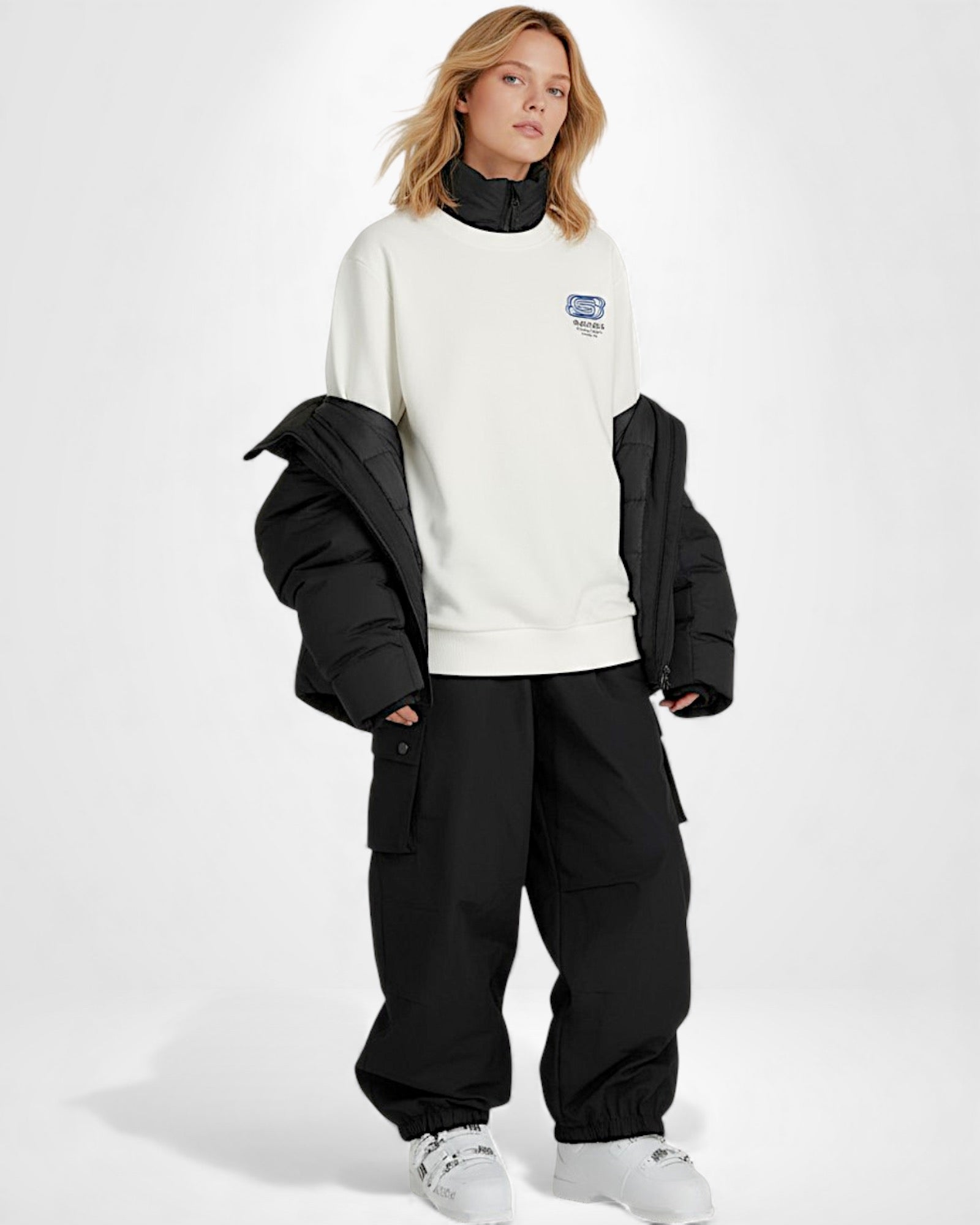 Baggy Skihose mit elastischen Beinabschlüssen und Cargo-Taschen – geeignet für Ski & Snowboard