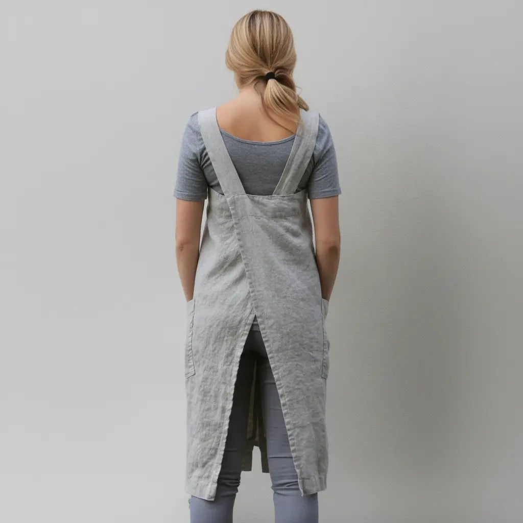 Schürzenkleid für Damen im geraden Schnitt mit Fronttaschen und gekreuzten Latzträgern am Rücken