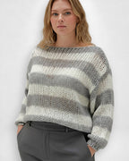 Gestreifter Pullover für Damen mit überschnittenen Schultern und Langarm-Design
