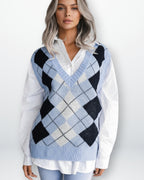 Karierter Pullunder für Damen mit V-Ausschnitt