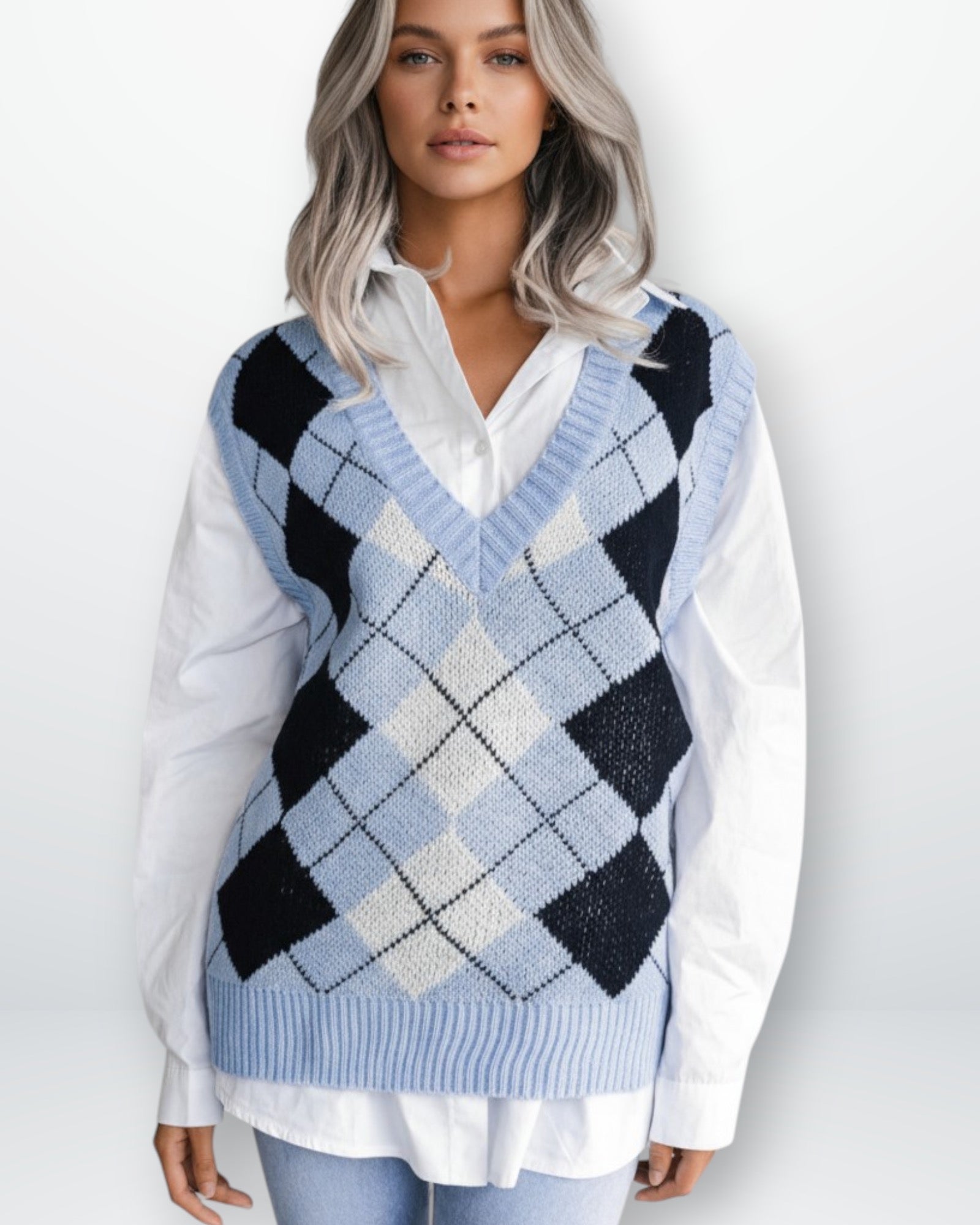 Karierter Pullunder für Damen mit V-Ausschnitt